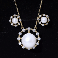 Genuine Freshwater Pearl Halo Necklace and Earrings Set with Certificate