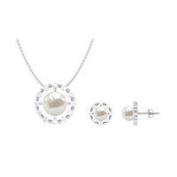 Genuine Freshwater Pearl Halo Necklace and Earrings Set with Certificate