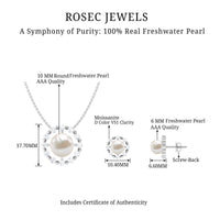 Genuine Freshwater Pearl Halo Necklace and Earrings Set with Certificate