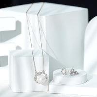 Genuine Freshwater Pearl Halo Necklace and Earrings Set with Certificate
