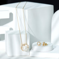 Genuine Freshwater Pearl Halo Necklace and Earrings Set with Certificate