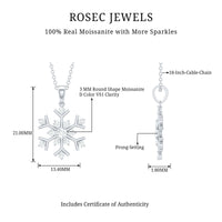 Certified Moissanite Snowflake Silver Pendant in 2 Prong Setting
