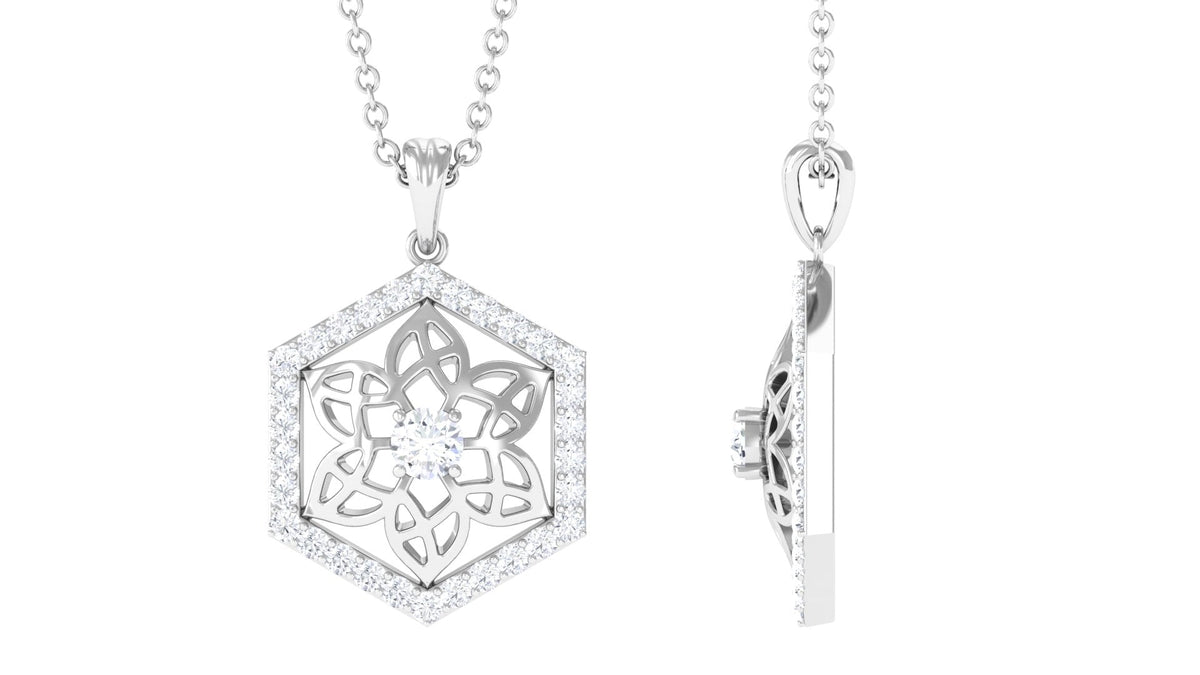 Vintage Inspired Certified Moissanite Flower Pendant