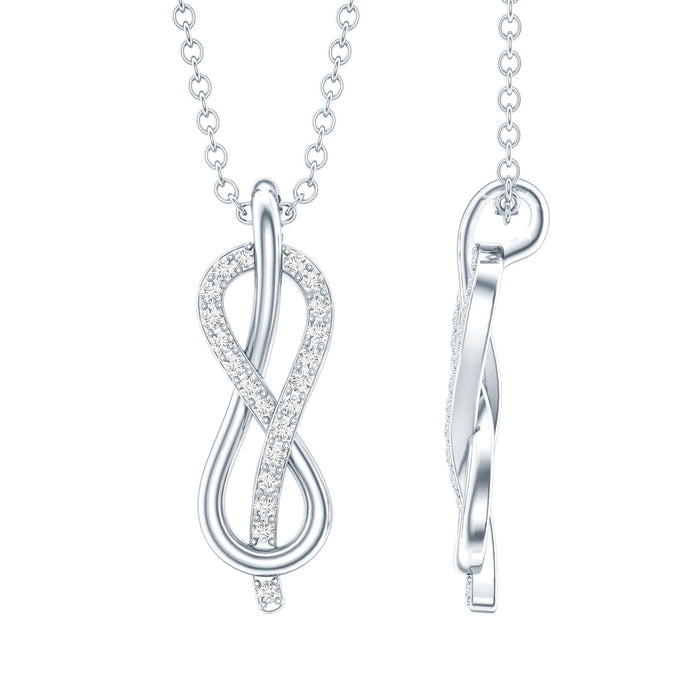 Certified Moissanite infinity pendant necklace with chain, sparkling silver jewelry featuring a sleek infinity design from Rosec Jewels.