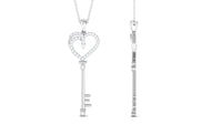 Certified Pave Set Moissanite Heart and Key Pendant for Women