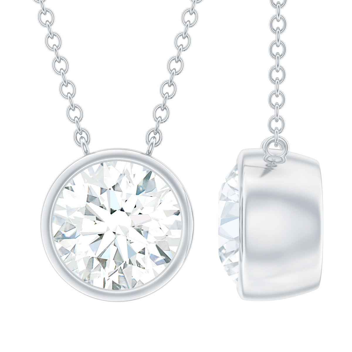 2 Carat Certified Moissanite Solitaire Necklace in Bezel Setting
