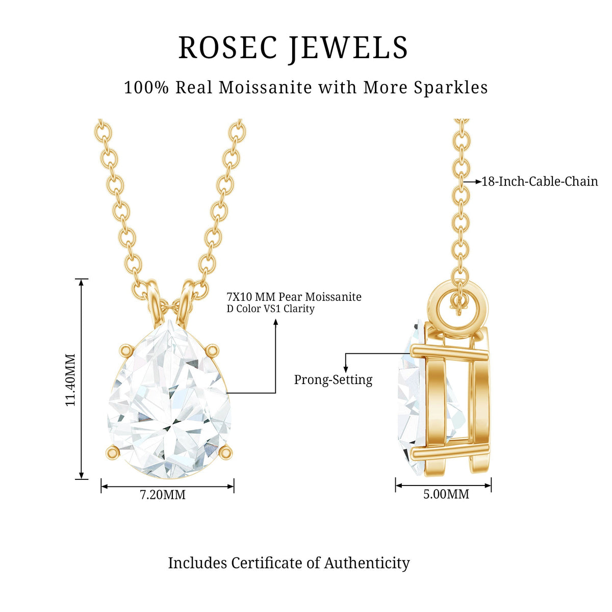 2 Carat Solitaire Moissanite Teardrop Pendant Necklace