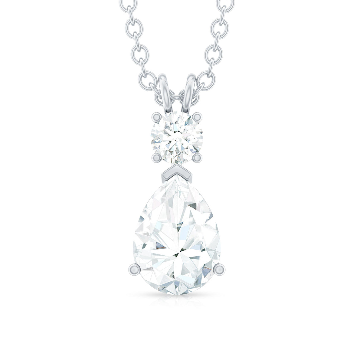 Certified Round and Pear Shaped Moissanite Two Stone Pendant