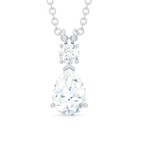 Certified Round and Pear Shaped Moissanite Two Stone Pendant