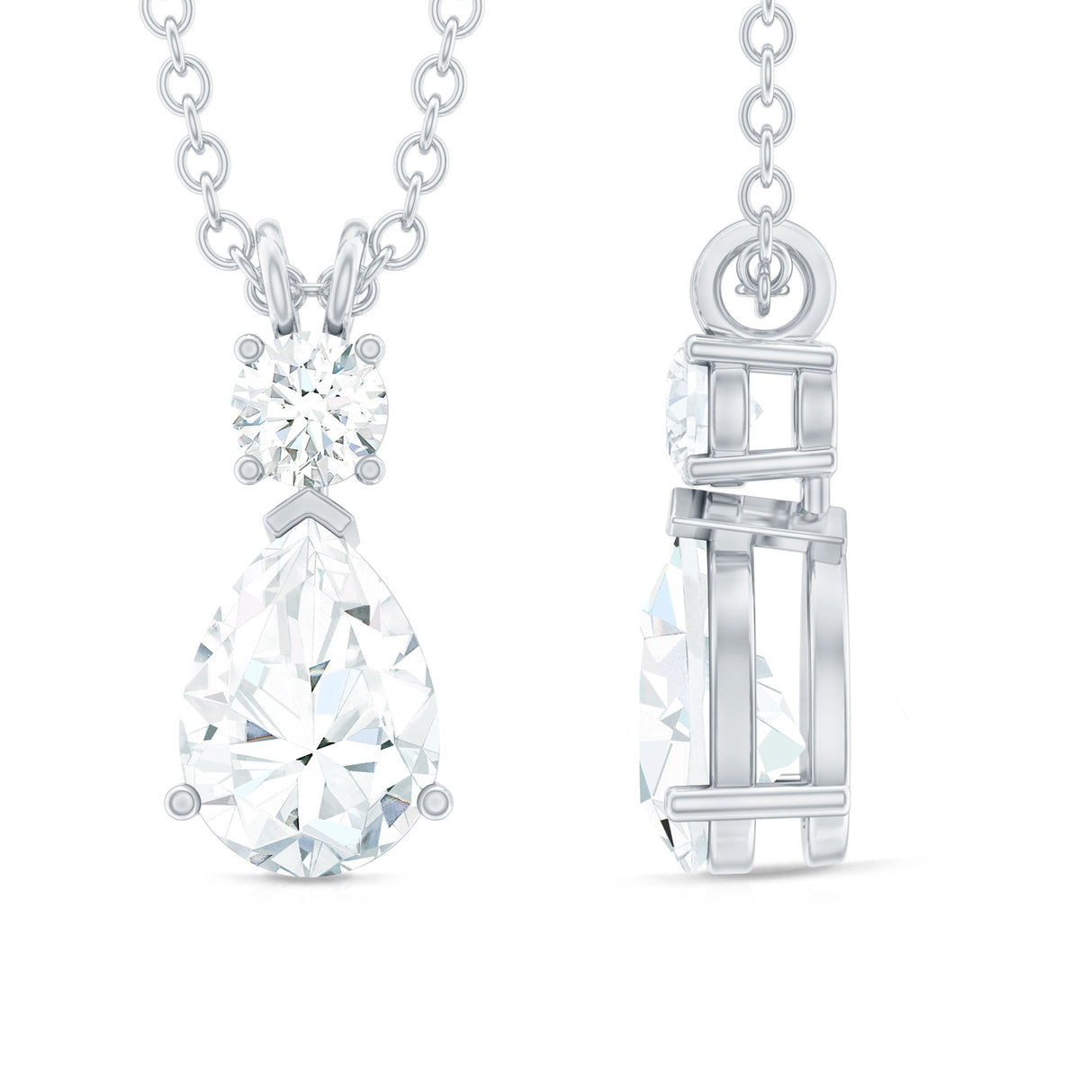 Certified Round and Pear Shaped Moissanite Two Stone Pendant
