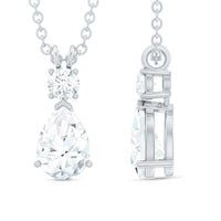 Certified Round and Pear Shaped Moissanite Two Stone Pendant
