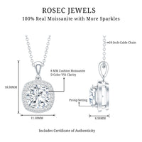 Certified 3 Carat Cushion Cut Moissanite Pendant