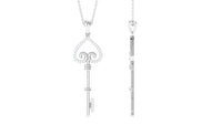 Vintage Inspired Certified Moissanite Heart and Key Necklace