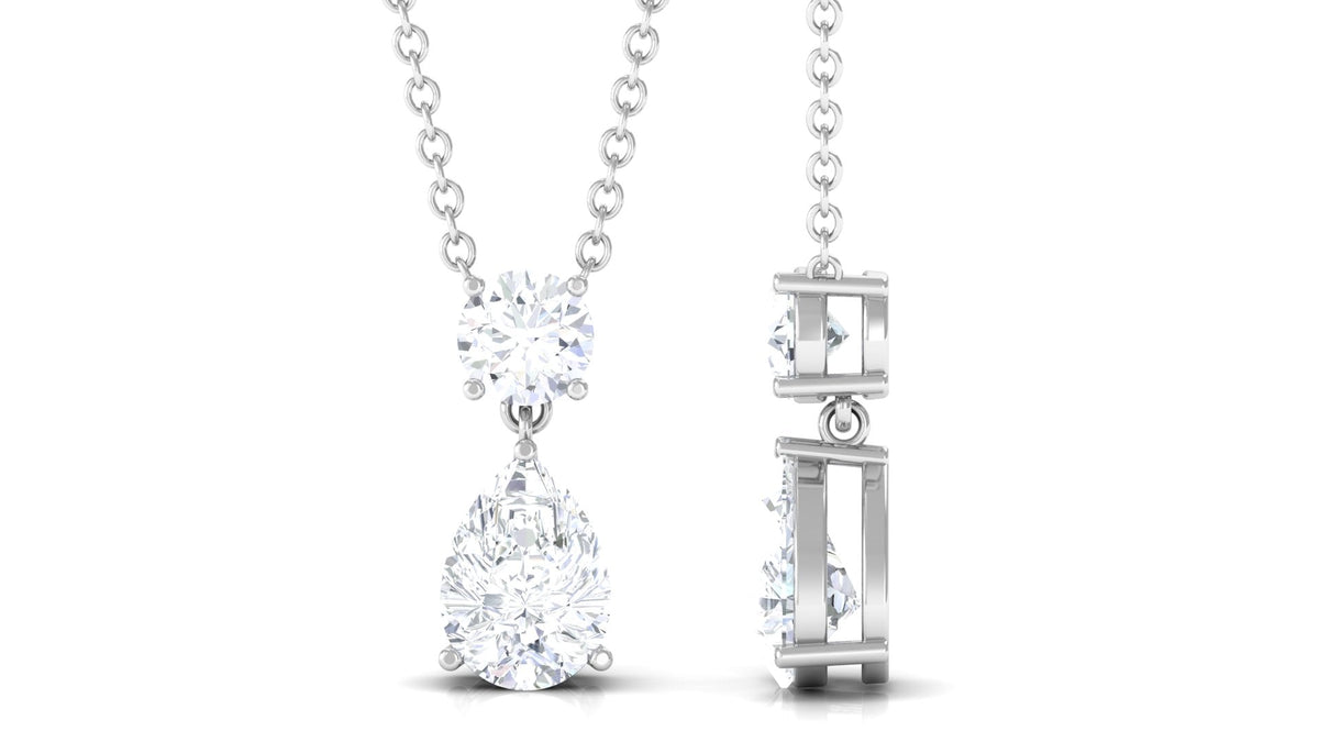 Certified Moissanite Two Stone Drop Necklace