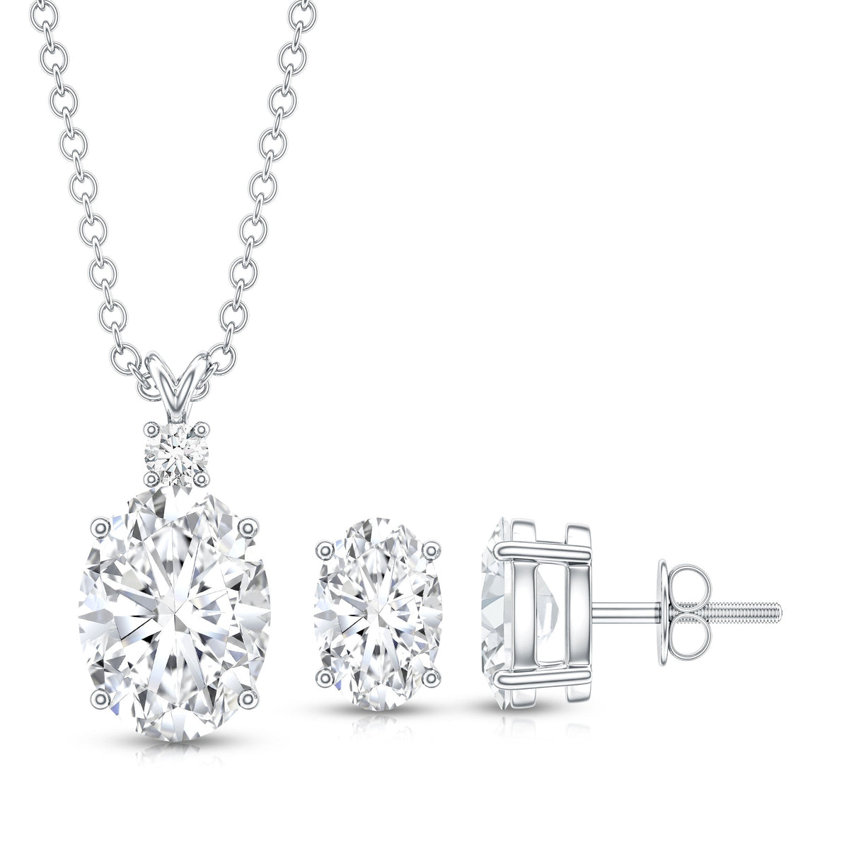 Certified Moissanite Oval Necklace and Earrings Set
