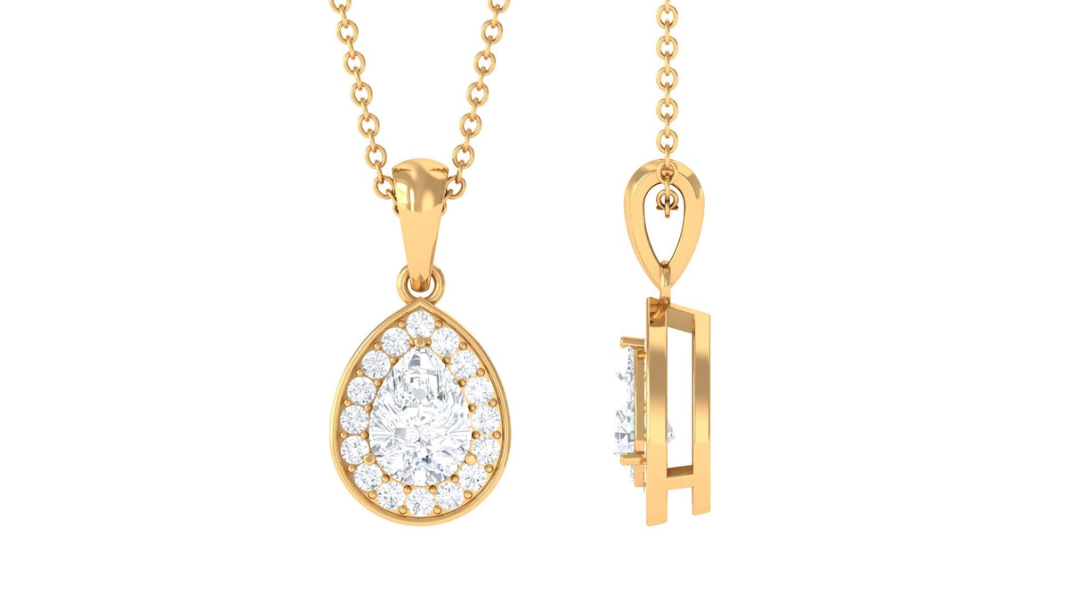 Moissanite Teardrop Halo Pendant Necklace