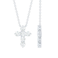 Round Cut Moissanite Cross Pendant Necklace