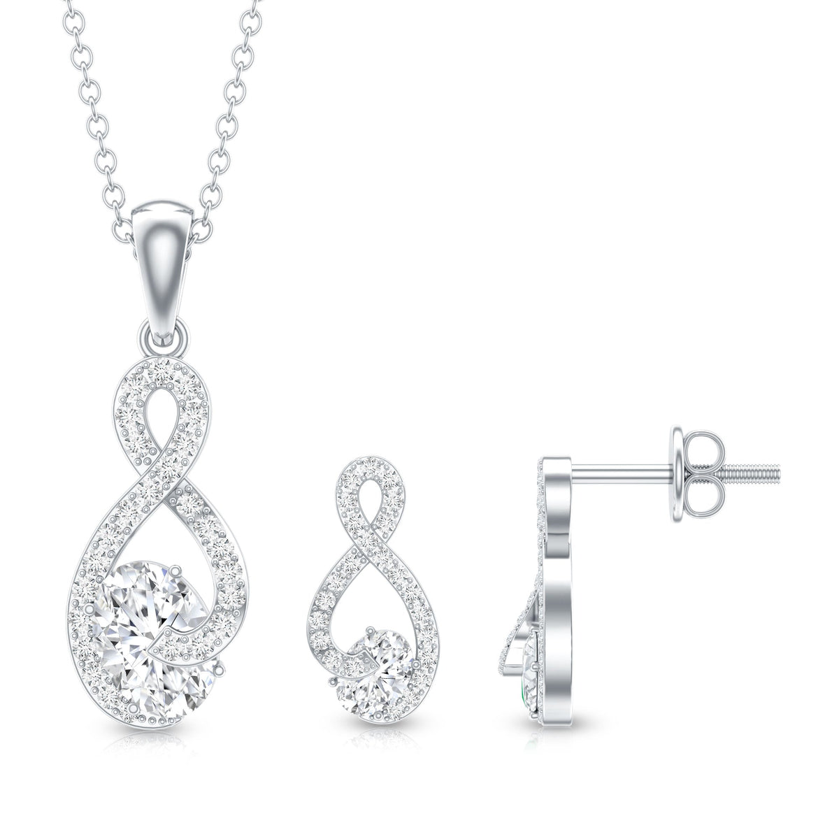 Certified 2 Carat Moissanite Infinity Necklace and Earring Set