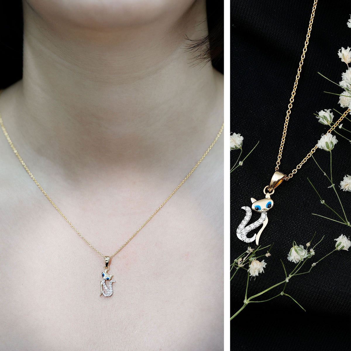 Certified Moissanite Cat Pendant Necklace