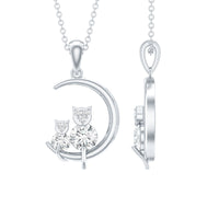 Certified Moissanite Cat on Moon Pendant