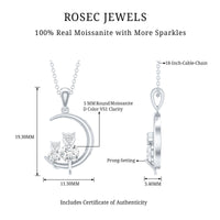 Certified Moissanite Cat on Moon Pendant
