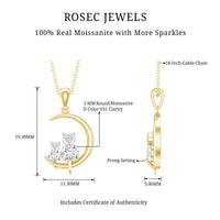 Certified Moissanite Cat on Moon Pendant