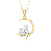 Certified Moissanite Cat on Moon Pendant