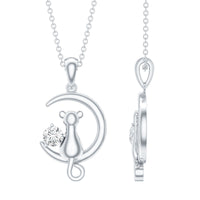Certified Moissanite Cat and Moon Pendant