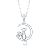 Certified Moissanite Cat and Moon Pendant