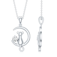 Certified Moissanite Cat and Moon Pendant