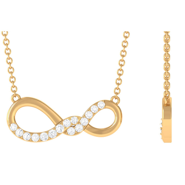 Pave set moissanite twisted infinity pendant necklace for women with sparkling stones, crafted by Rosec Jewels.