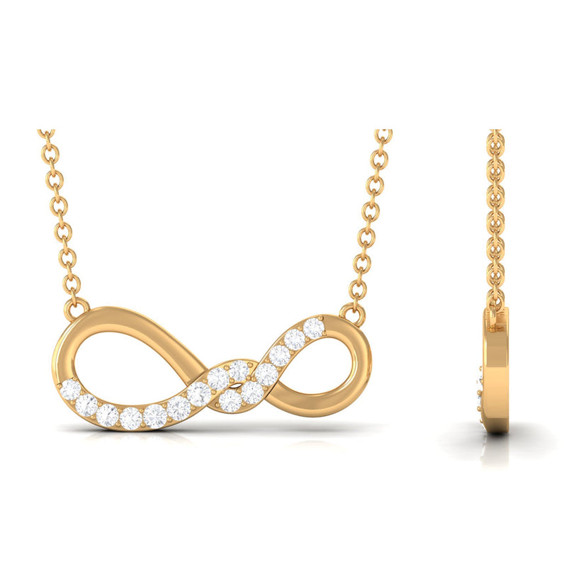 Pave set moissanite twisted infinity pendant necklace for women by Rosec Jewels, featuring sparkling stones on a delicate chain