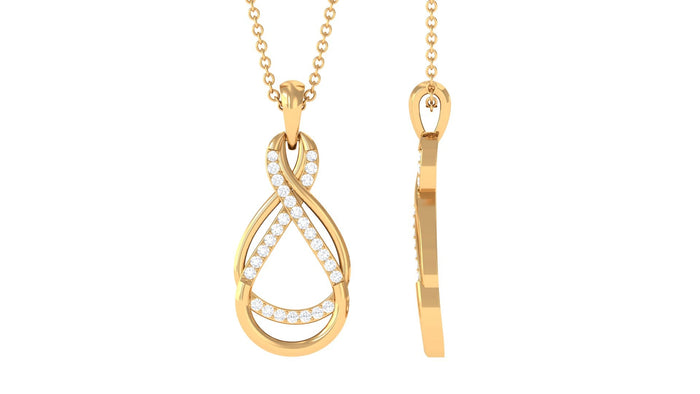 Minimal Moissanite infinity pendant in pave setting by Rosec Jewels, featuring a sleek silver chain and sparkling moissanite stones.