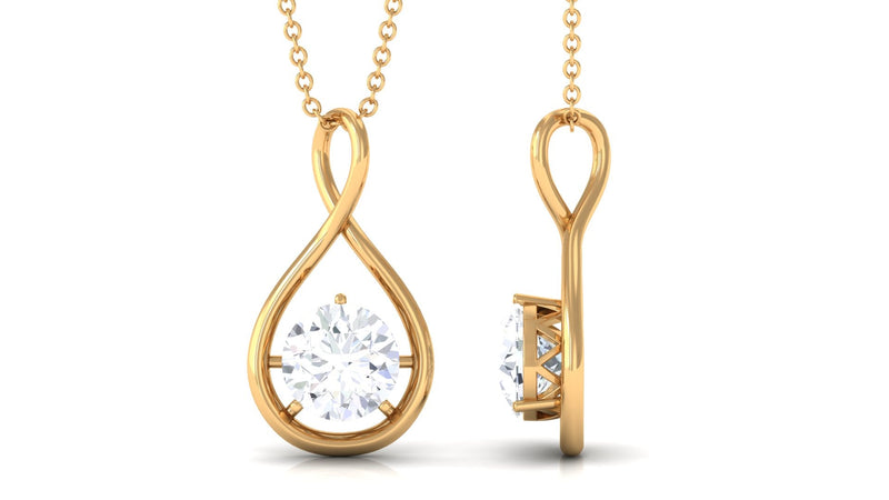 Round moissanite solitaire infinity pendant by Rosec Jewels, showcasing a sparkling gemstone on a delicate chain.