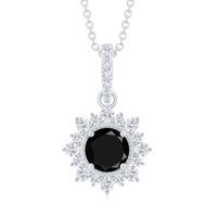Certified Lab Grown Black and White Diamond Halo Necklace