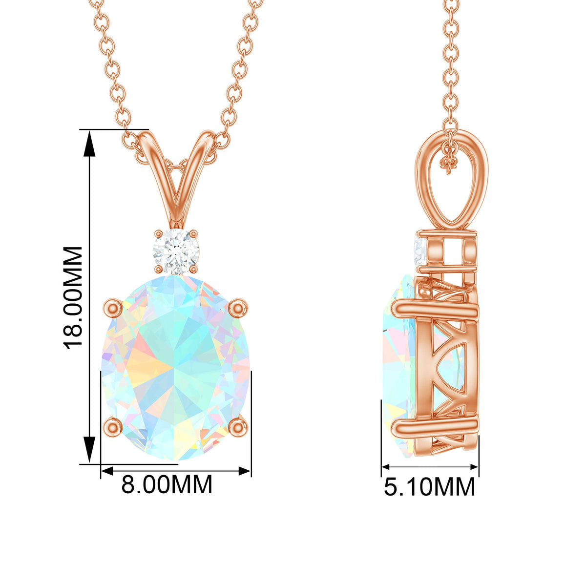 Genuine 1 Carat Opalescent Pendant Necklace with Diamond