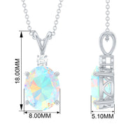 Genuine 1 Carat Opalescent Pendant Necklace with Diamond