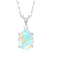 Genuine 1 Carat Opalescent Pendant Necklace with Diamond