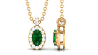 Created Emerald Oval Pendant Necklace with Diamond