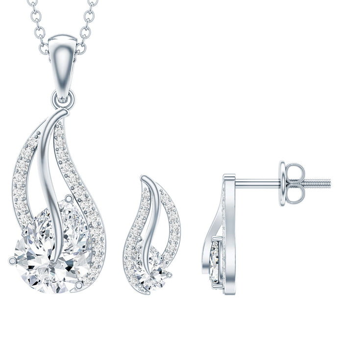 Rosec Jewels 3 Carat Pear Cubic Zirconia bridal jewelry set with a necklace and earrings in silver, featuring elegant pear-shaped stones.