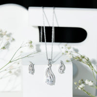 3 Carat Pear Cubic Zirconia Bridal Necklace and Earrings Set in Silver