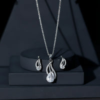 3 Carat Pear Cubic Zirconia Bridal Necklace and Earrings Set in Silver
