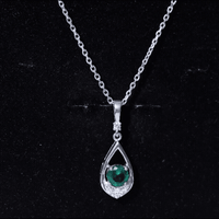 Lab Grown Emerald Moissanite Teardrop Necklace with Silver Chain
