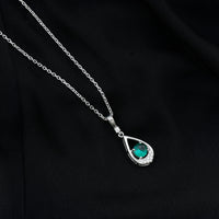 Lab Grown Emerald Moissanite Teardrop Necklace with Silver Chain