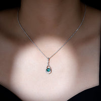 Lab Grown Emerald Moissanite Teardrop Necklace with Silver Chain