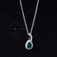 0.7 Carat Lab Grown Emerald and Moissanite Teardrop Necklace with Chain