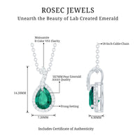 0.7 Carat Lab Grown Emerald and Moissanite Teardrop Necklace with Chain