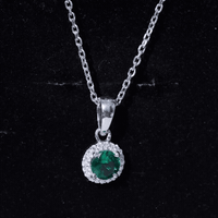 0.8 Carat Lab Created Emerald and Moissanite Halo Necklace with Chain