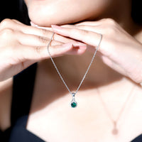 0.8 Carat Lab Created Emerald and Moissanite Halo Necklace with Chain