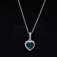 1.37 Carat Lab Grown Emerald Heart Necklace with Moissanite Halo
